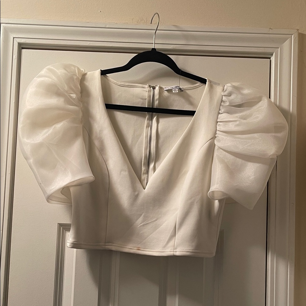 Fashion Nova White Puff Sleeve Blouse